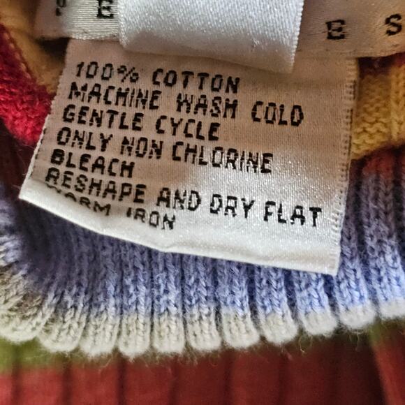 Vintage Talbots Petites Striped Turtle Neck Knit Ski Sweater cotton L 3838 - Picture 4 of 6